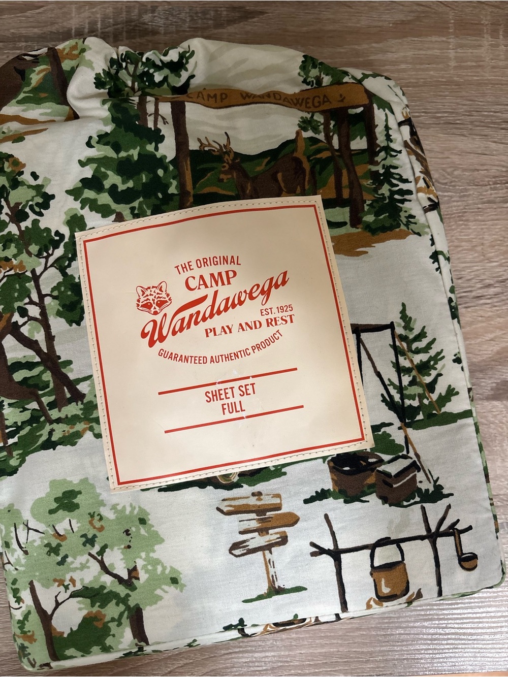 Camp Wandawega Full Sheet Set in Green Woodland Print